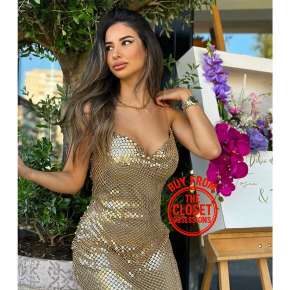 RARE!!! THE VIRAL DRESS!!! ZARA Metallic Slip Dress NWT - Picture 1 of 16